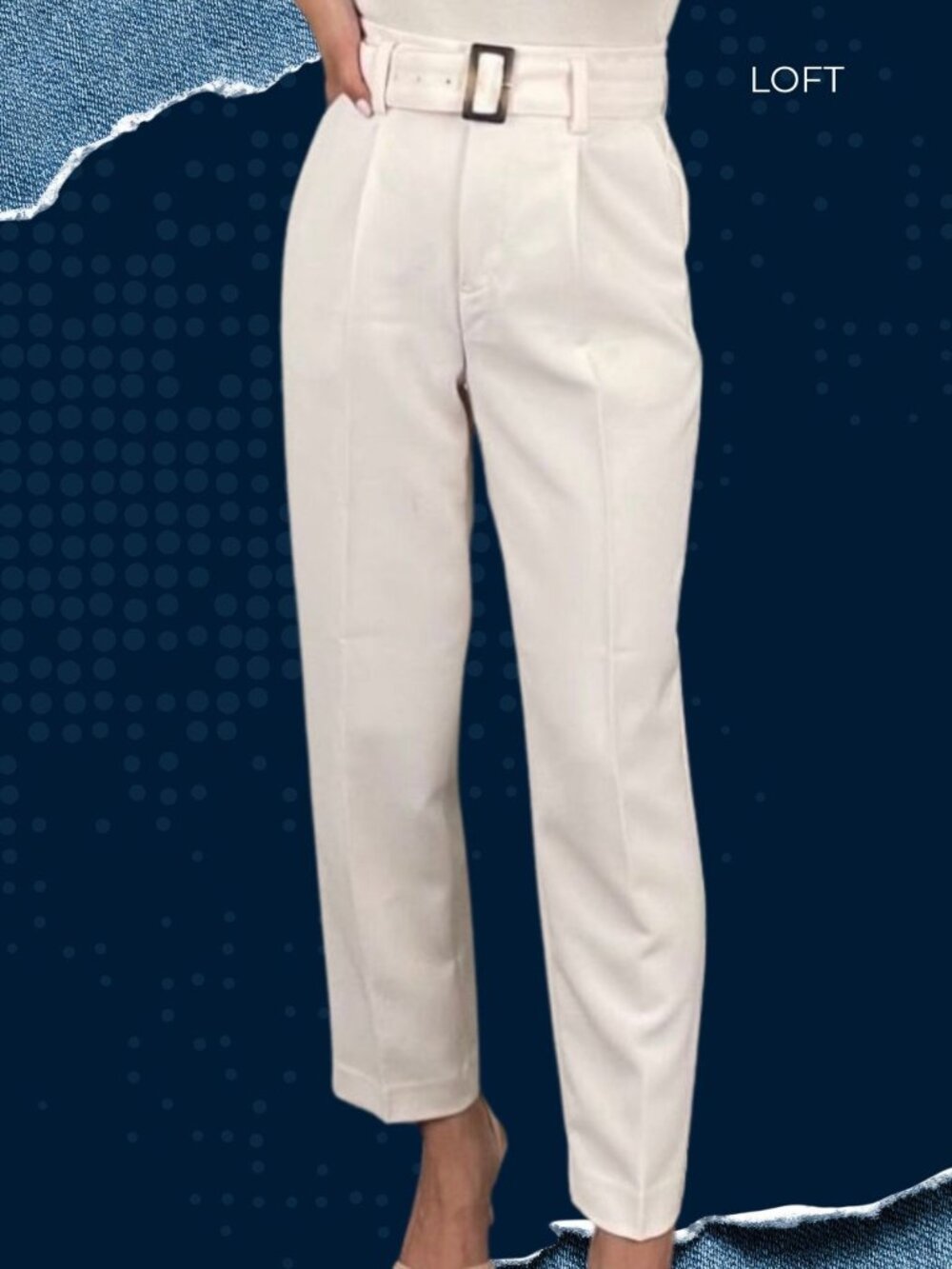 Ann Taylor Cream Tapered Belted Pants Size 14 NWT High Rise Trouser Career Work